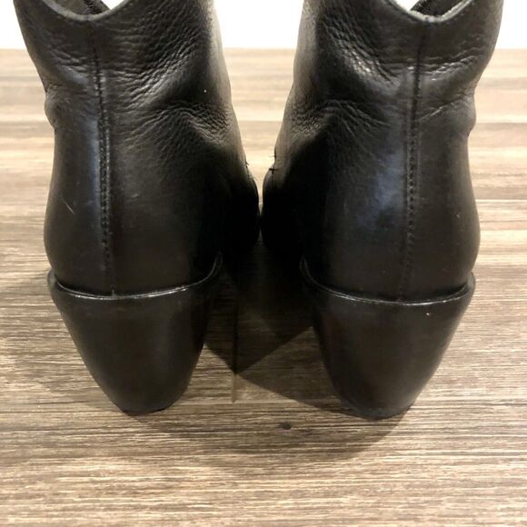 Robert Cleregie Leather Ankle Boot 5.5 Black Double Gold Brass Buckle Block Heel - Picture 6 of 13